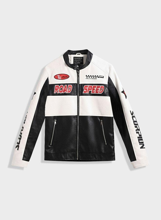 The Indian Garage Co Men Slim Fit Embroided High Neck Full Sleeves Biker Jacket - Image 3